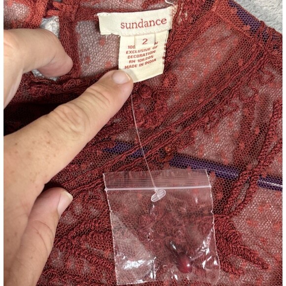 Sundance Mini Dress Womens Size 2 Rust Red Long Sleeve Lace Paneled Crochet Boho - Picture 9 of 14